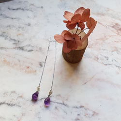 Blossoming-銀線紫水晶-天然石/半寶石耳環/925純銀線 第2張的照片