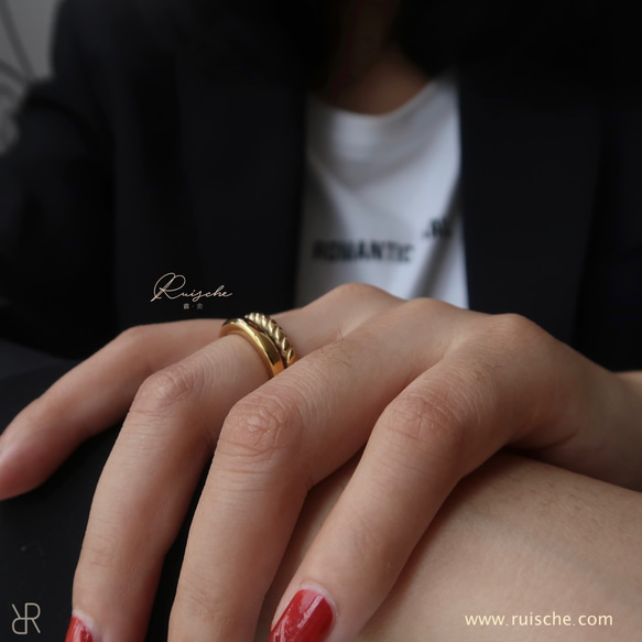 ツイストゴールドダブルリング|ファインポリッシュ|高品質の14K 