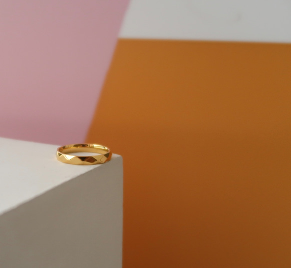 菱形切割面金色簡約戒指 |  精拋光 |高品質14K鍍金 | 簡約金色戒指 |  MINIMALIST| RUISCHE 第6張的照片