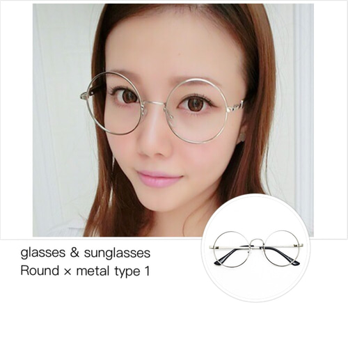 シルバーメタルラウンドメガネ(度あり) ラウンド型5001 / 伊達メガネ | メタル・フレーム / シルバー銀色 / UV