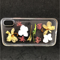 ハンドメイド iPhoneX レジン お花いっぱい！押花 シリコン クリア ケース 2枚目の画像