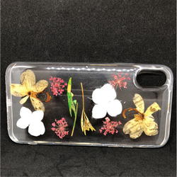 ハンドメイド iPhoneX レジン お花いっぱい！押花 シリコン クリア ケース 4枚目の画像