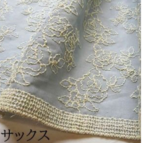 定形郵便送料無料／日本製サックス薔薇刺繍綿レース生地　96×30cm  Ｒ 1枚目の画像