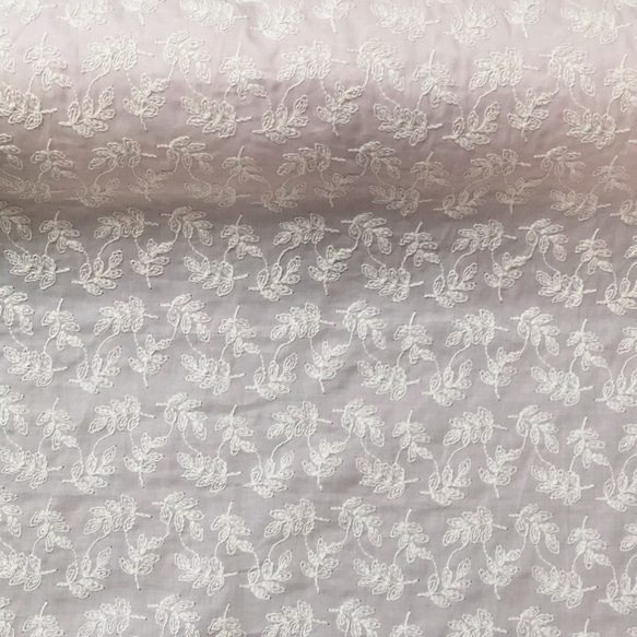 定形郵便送料無料／日本製スモークピンクリーフ刺繍綿レース生地　48×15cm Ｔ 3枚目の画像