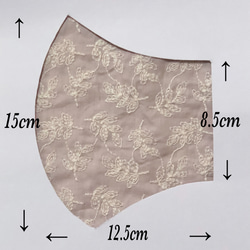 定形郵便送料無料／日本製スモークピンクリーフ刺繍綿レース生地　48×15cm Ｔ 4枚目の画像