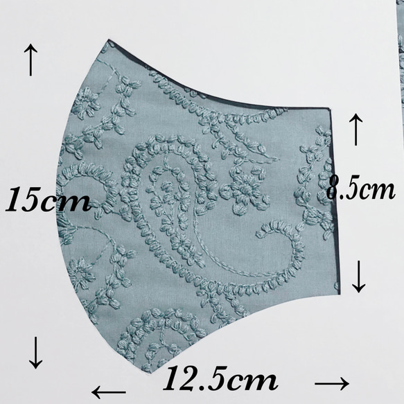 定形郵便送料無料／日本製スモークブルーペーズリ刺繍綿レース生地　98×30cm xx 3枚目の画像