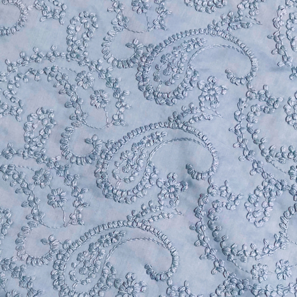 定形郵便送料無料／日本製スモークブルーペーズリ刺繍綿レース生地　49×30cm xx 2枚目の画像