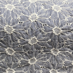 ⭐️SALE⭐️定形郵便送料無料／日本製ブルーストライプマーガレット刺繍綿レース生地　96×15cm Ｅ 1枚目の画像