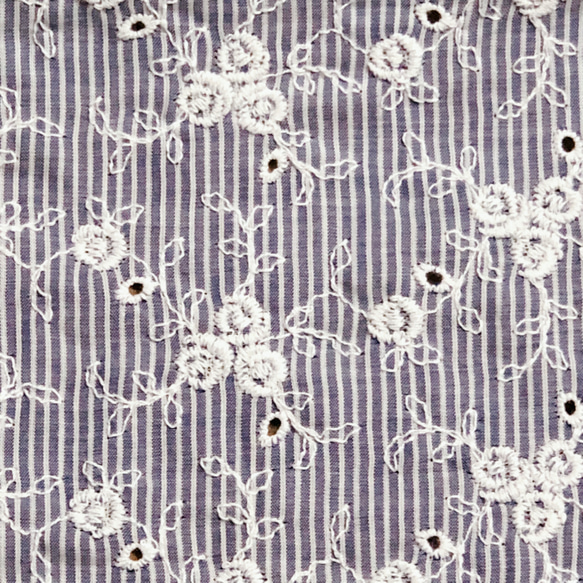 ⭐️SALE⭐️定形郵便送料無料／日本製ブルーストライプローズ刺繍綿レース生地　96×15cm Ｄ 1枚目の画像