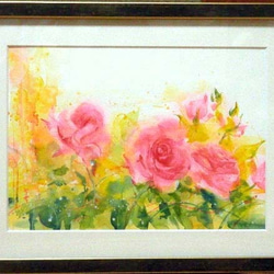 1008☆水彩画 原画 幸せ家族　バラ　花 48b455b0bdd34cf6b18be91f290f03