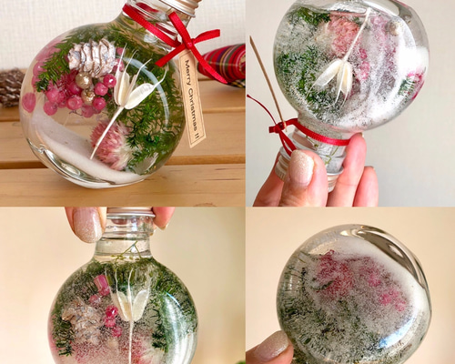 植物標本 液体標本 スノードーム ハーバリウム スモークツリー プリザーブド スノードームハーバリウム（雪＆可愛い実） ハーバリウム・植物標本 La