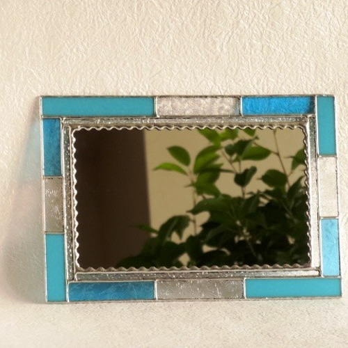 アンティーク・ミラー（ターコイズブルー＆クリアー）☆ステンドグラス