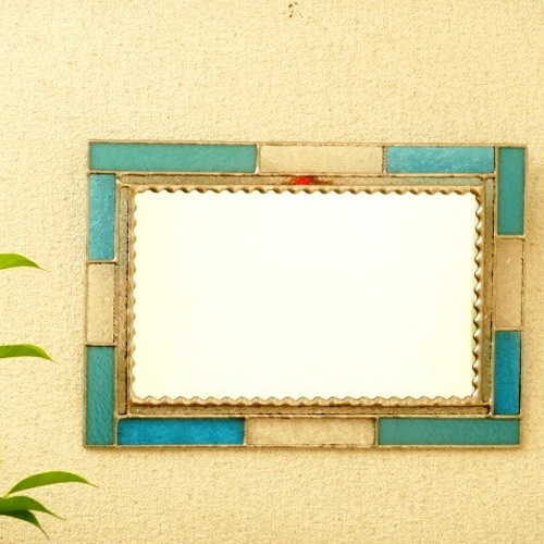 アンティーク・ミラー（ターコイズブルー＆クリアー）☆ステンドグラス