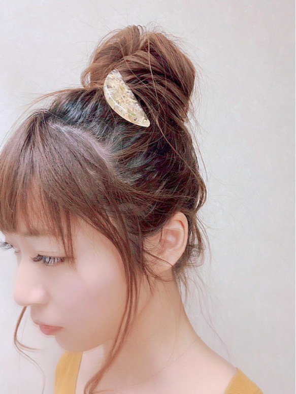 ★ボタニカル半円ヘアクリップ★パープル系 6枚目の画像