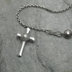 925 silver Jūmonji Cross Pendant with silver Kiku 3枚目の画像