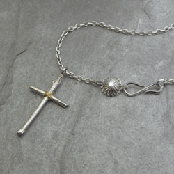 925 Silver Wood cross pendant with 18K Gold Wire 3枚目の画像