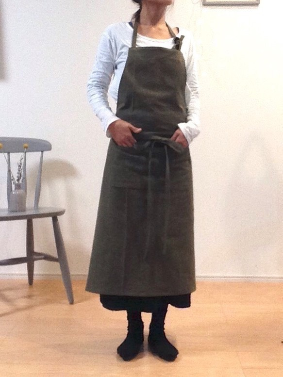 エプロン❃ハーフリネン 受注製作 ロング丈 お好きな色選べます❃ 1枚目の画像
