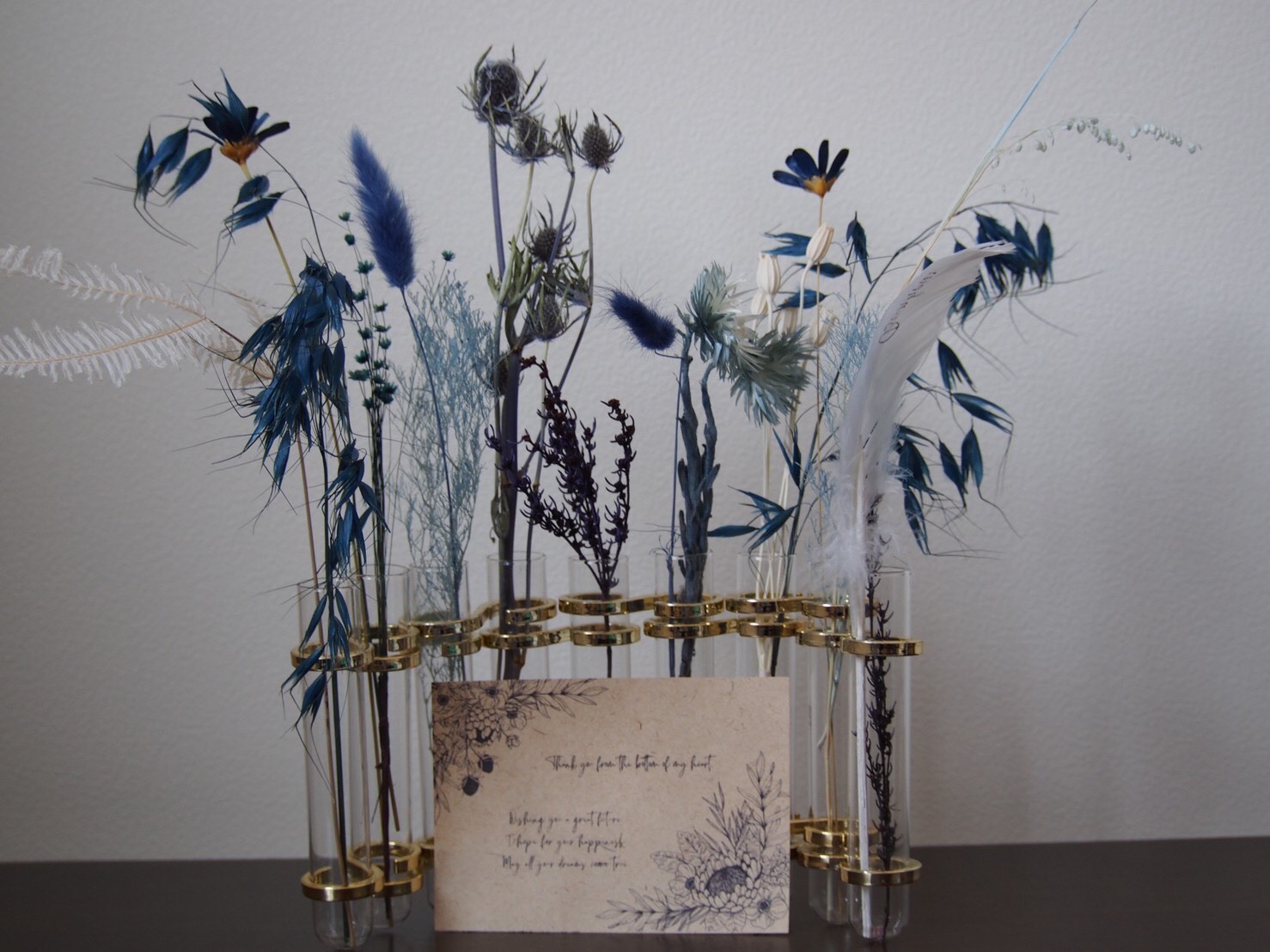 Creema限定【お家時間の癒しインテリア】ゴージャスゴールド花器とブルーdryflowerお洒落福袋セット♡夏限定