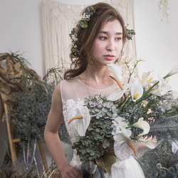 新品タグ付き ビーズ スパンコール ジャケット 花 フラワー 結婚式 かすみ草とココフラワーのアンティークホワイトブーケ ✲ / 結婚