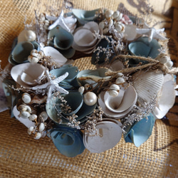 ❤︎海の音が聞こえてきそう ❤︎海リース貝殻とdry flowerのブルーリース限定品です♪❤︎1年中飾って頂けます❤︎ 8枚目の画像