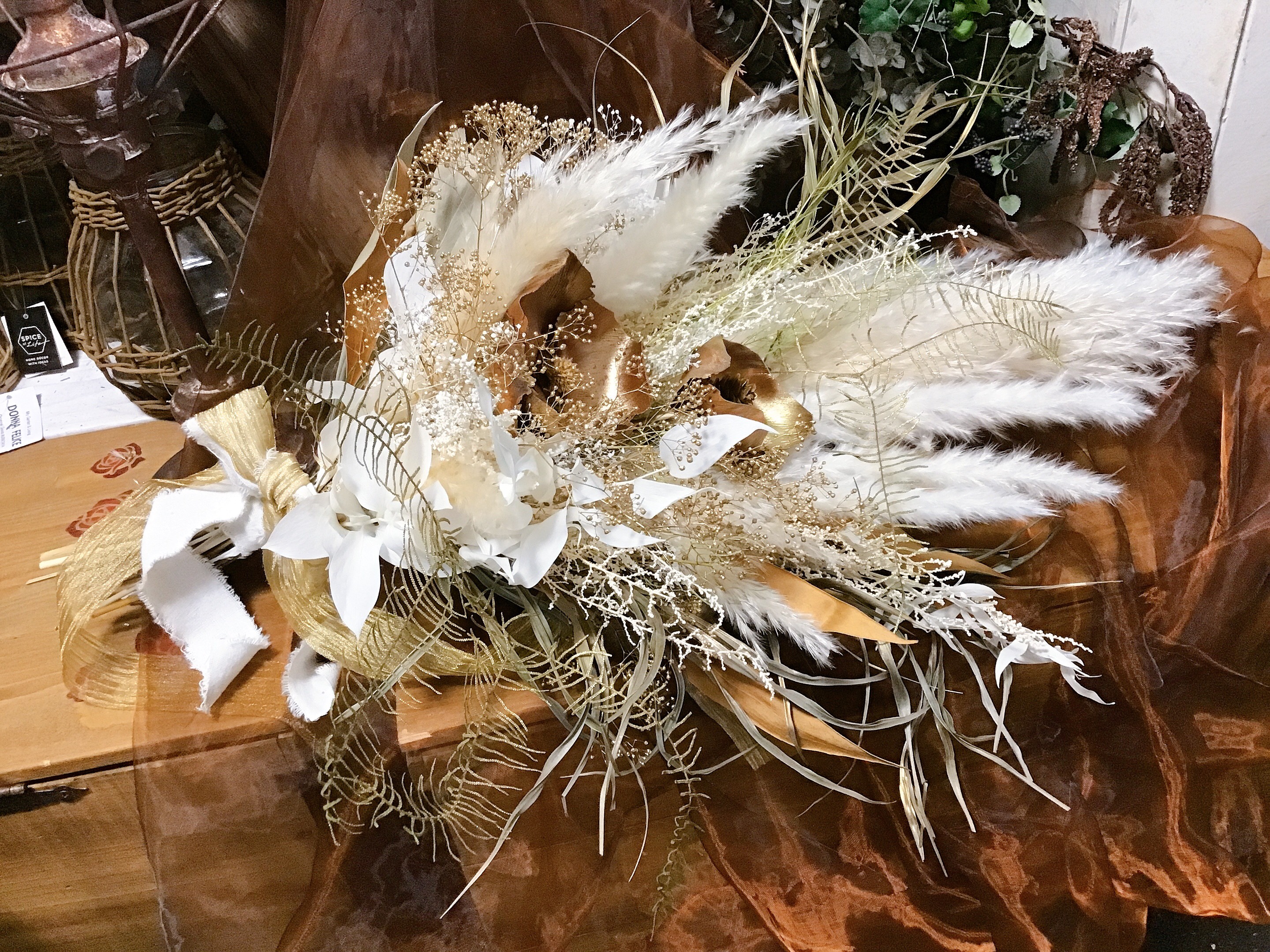 ❤︎受注制作させて頂きます❤︎アンティークゴージャス大人なdryflowerbouque❤︎ゴールドが美し★