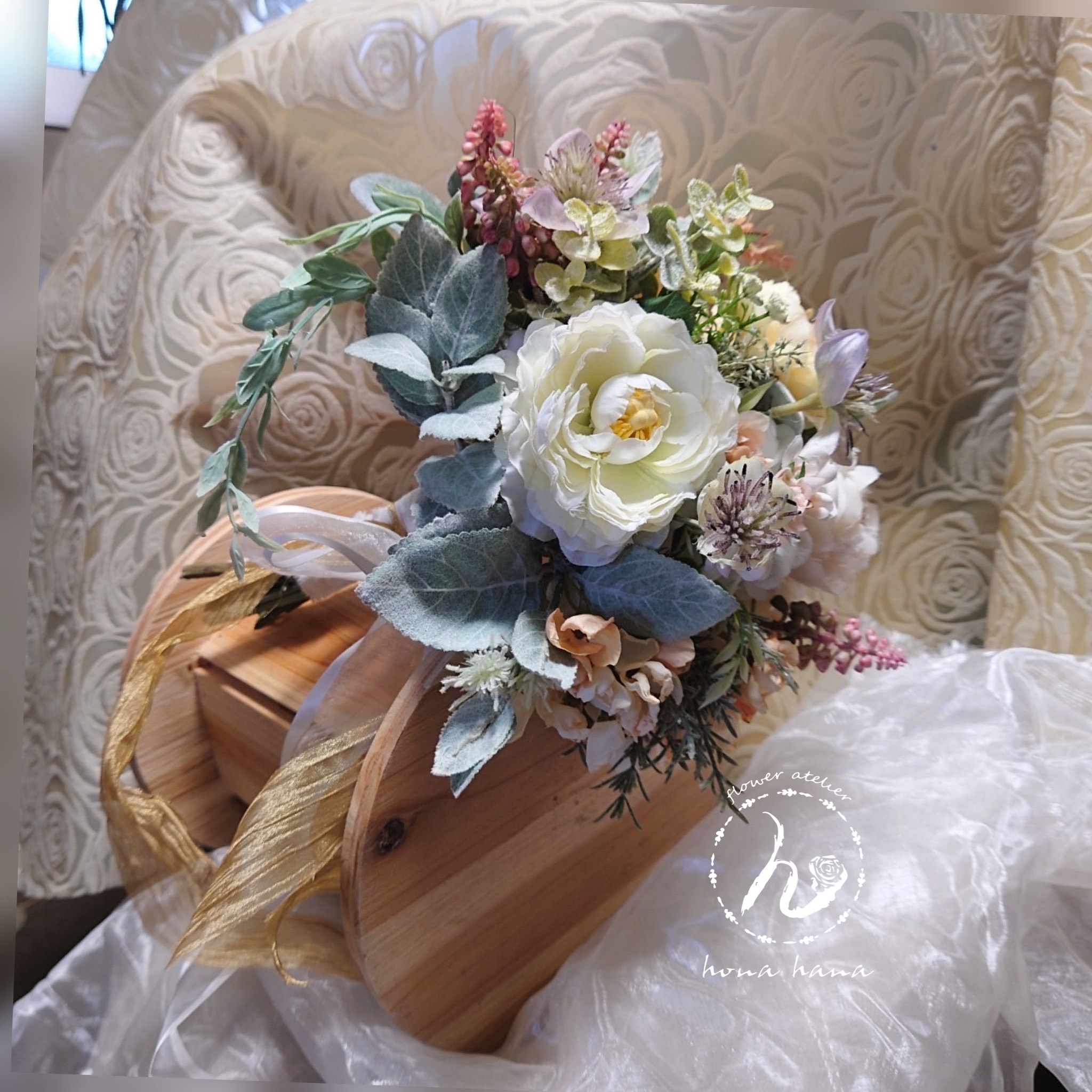 白 ユリ セミキャスケード ブーケ ウエディングブーケ サムシング