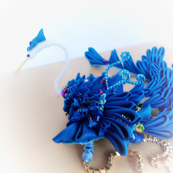 つまみ細工 青羽鳥のヘアアクセサリー・帯飾り 3枚目の画像
