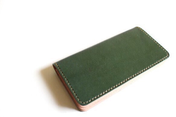 【受注生産品】長財布 ～栃木アニリン緑×栃木ヌメ～