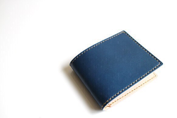 【受注生産品】二つ折り財布 〜栃木アニリン青×栃木ヌメ〜