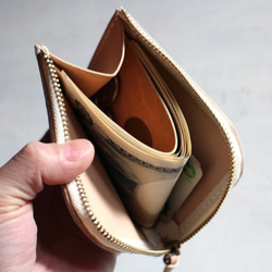 《受注生産品》ペールカラー L字ファスナー小さい財布 〜イタリアンシュリンクレザー×栃木ヌメ〜 ６色 3枚目の画像