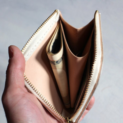 《受注生産品》ペールカラー L字ファスナー小さい財布 〜イタリアンシュリンクレザー×栃木ヌメ〜 ６色 5枚目の画像