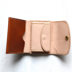 【受注生産品】小さい三つ折り財布 ～栃木アニリンキャメル×栃木ヌメ～ 3枚目の画像