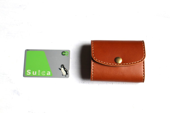 【受注生産品】小さい三つ折り財布 ～栃木アニリンキャメル×栃木ヌメ～ 2枚目の画像