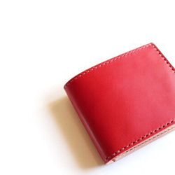 【受注生産品】二つ折り財布 〜栃木アニリン赤×栃木ヌメ〜 1枚目の画像