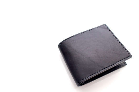 【受注生産品】二つ折り財布 〜栃木ヌメブラック オールブラック〜 1枚目の画像