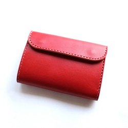 【受注生産品】三つ折り財布 ～栃木アニリン赤×栃木ヌメ～ 2枚目の画像