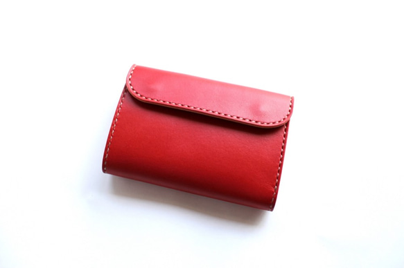 【受注生産品】三つ折り財布 ～栃木アニリン赤×栃木ヌメ～ 2枚目の画像