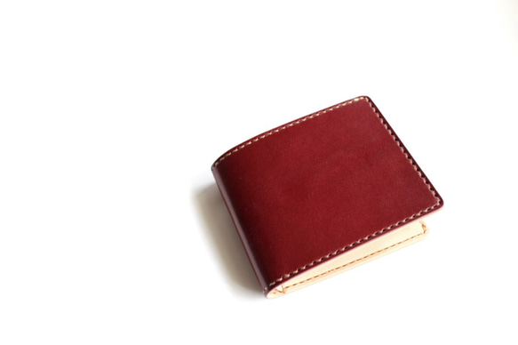 【受注生産品】二つ折り財布 ～栃木アニリンバーガンディ×栃木ヌメ～ 1枚目の画像