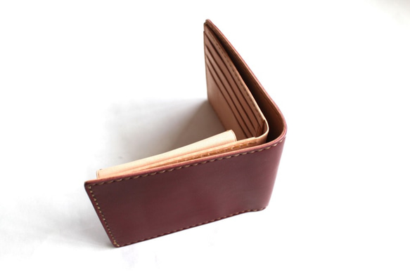 【受注生産品】二つ折り財布 ～栃木アニリンバーガンディ×栃木ヌメ～ 受注生産品