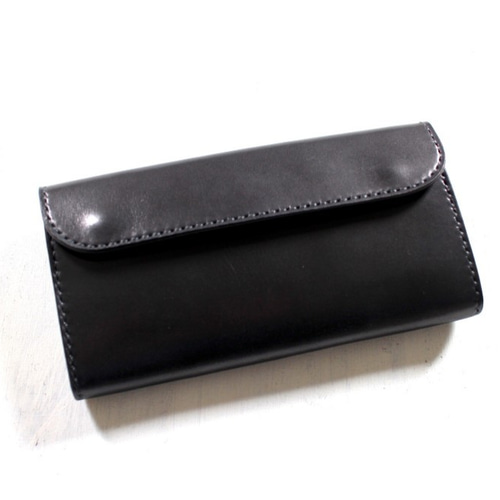 ブラック 財布 自家保管 12cm 受注生産品】フラップ長財布 ～栃木ヌメブラック オールブラック