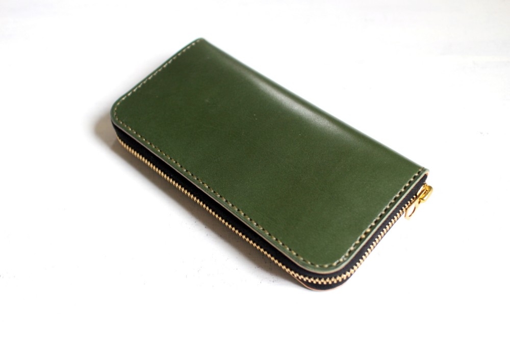 【受注生産品】ラウンドウォレット ～栃木アニリン緑×栃木ヌメ～