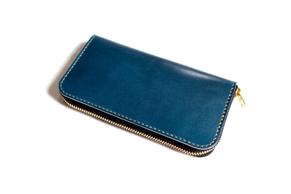 【受注生産品】ラウンドウォレット ～栃木アニリン青×栃木ヌメ～
