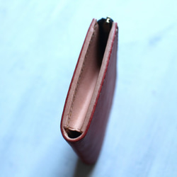 【受注生産品】L字ファスナー小さい財布 ～栃木アニリン赤×栃木ヌメ～ 5枚目の画像