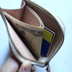 【受注生産品】L字ファスナー小さい財布 ～姫路アニリンピンク×栃木ヌメ～ 3枚目の画像