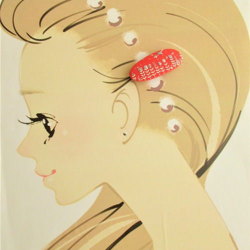 ポップな花が咲く赤色のバレッタ。ポリマークレイ バレッタ Myu 通販