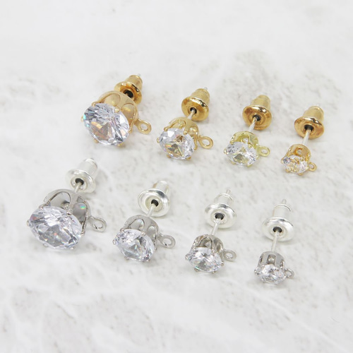 カン付き ジルコニアピアスパーツ スタッドピアス ハンドメイド ライン 