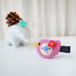 羊毛フェルトヘアピン/ジェイドバード（ベビーヘアピン、子供用