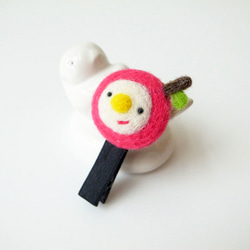 羊毛フェルトヘアピン/ジェイドバード（ベビーヘアピン、子供用