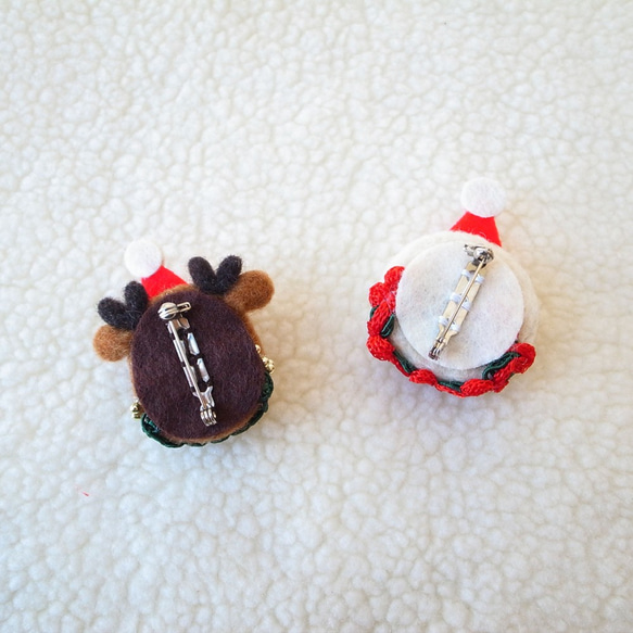 【接單製作】聖誕雪人&馴鹿/羊毛氈別針2入一組(雪人馴鹿胸針穿搭配件禮物聖誕節交換禮物snowman reindeer) 第8張的照片