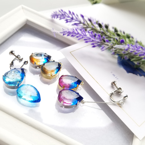 朝焼けドロップ ピアス イヤリング / 金属アレルギー対応 空